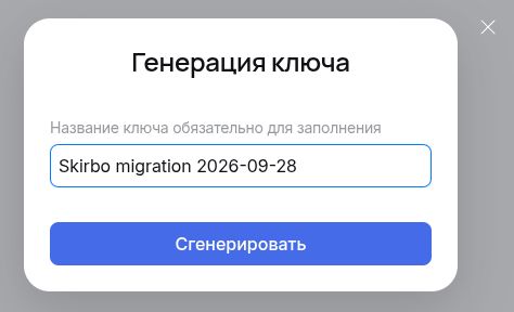 Форма генерации API-ключа MPFIT с заполненным названием Skirbo migration