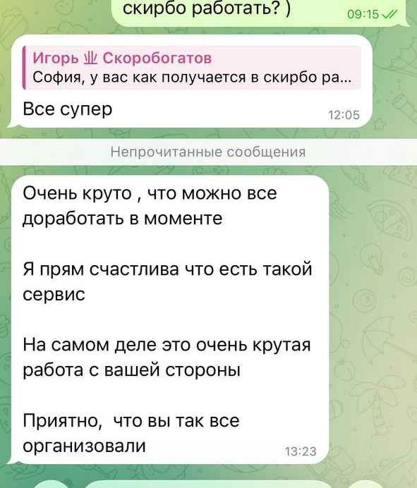 Фрагмент переписки: «Очень круто, что можно всё доработать в моменте»